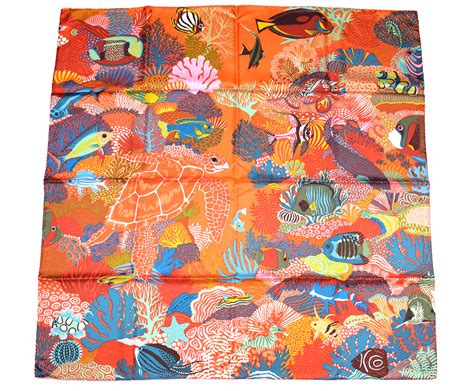 HERMES Silk Under The Waves Scarf 90.